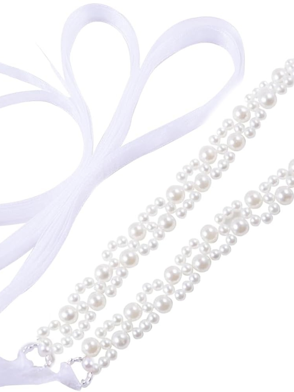 NWOT White Pearl-Embellished Waist Belt Wedding Sash Bridesmaid Belt Women Girls - Picture 2 of 5